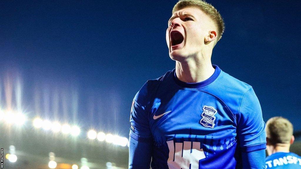 Jordan James celebrates one of his four goals inside a month for Wayne Rooney's Birmingham City