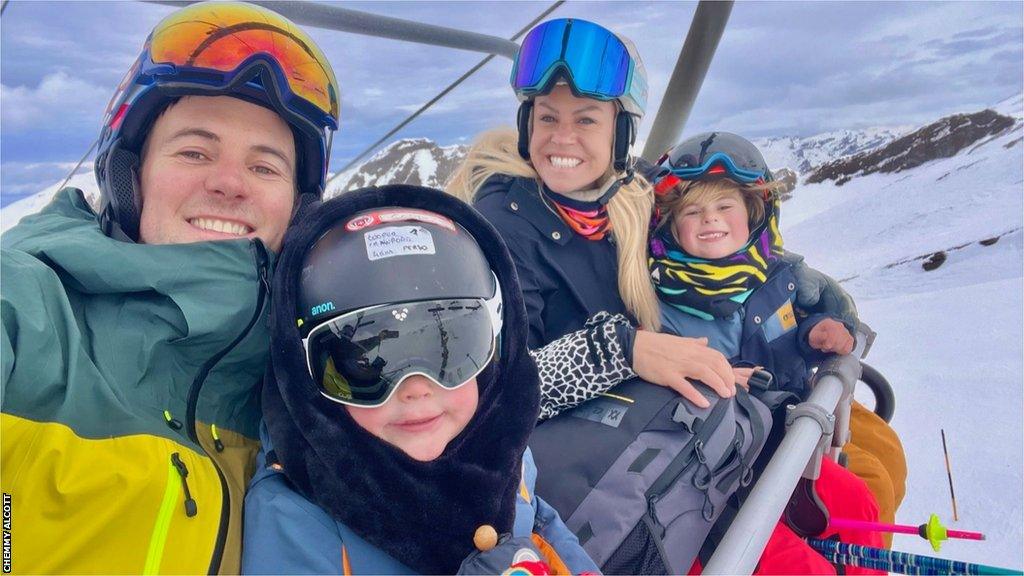 Chemmy Alcott with her husband, Dougie Crawford, and their sons Locki and Cooper