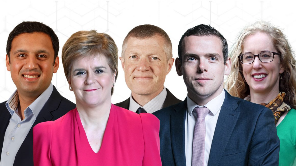 (from left to right) Anas Sarwar, Nicola Sturgeon, Willie Rennie, Douglas Ross, Lorna Slater