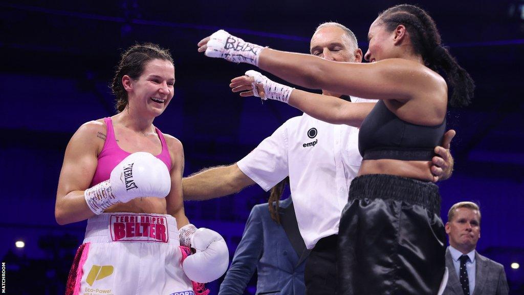 Terri Harper moves to hug Cecilia Braekhus