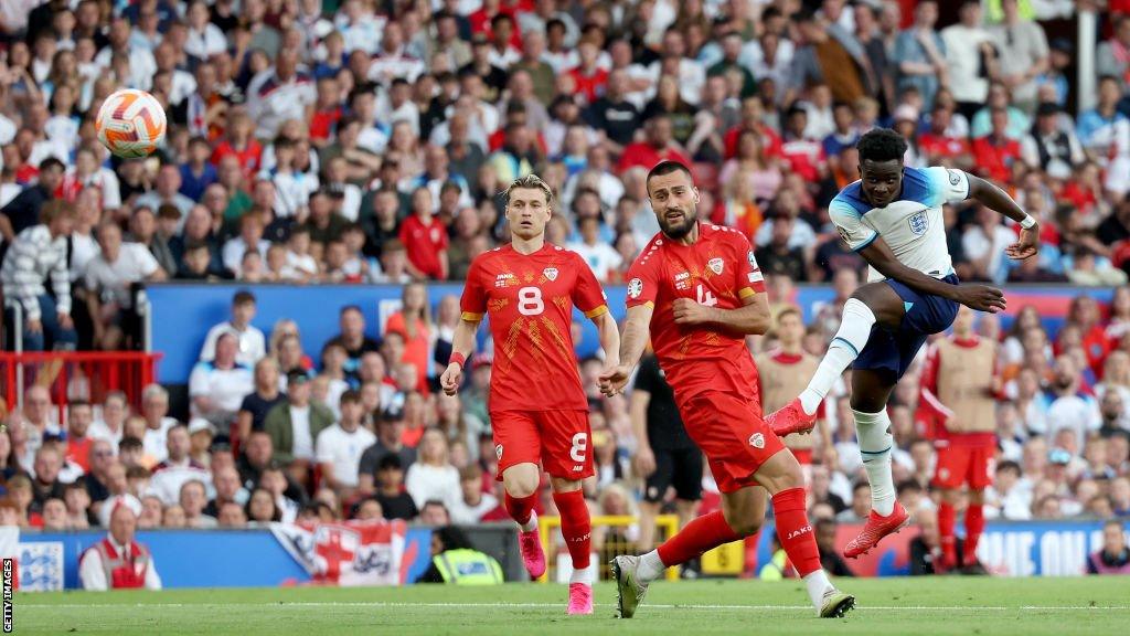 Bukayo Saka scores a sublime second in England's 7-0 Euro 2024 qualifying victory over North Macedonia