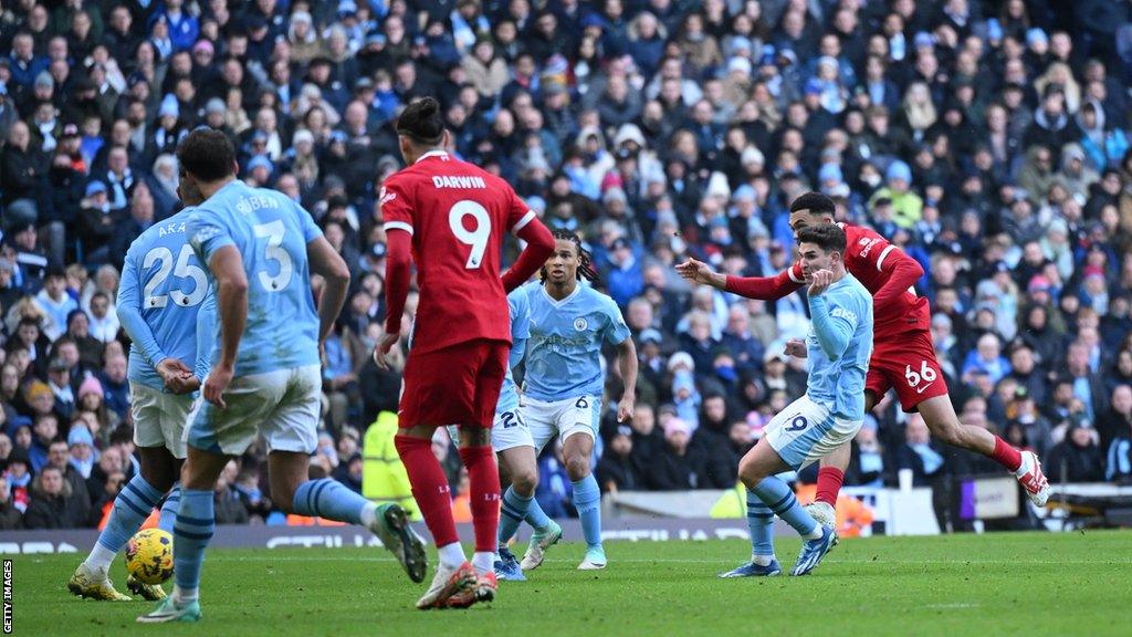 Trent Alexander-Arnold scores for Liverpool against Manchester City