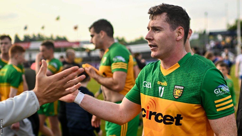 Donegal's Jamie Brennan celebrates beating Monaghan