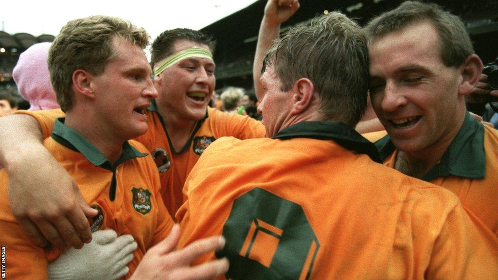 Australia celebrate their 1991 Rugby World Cup victory