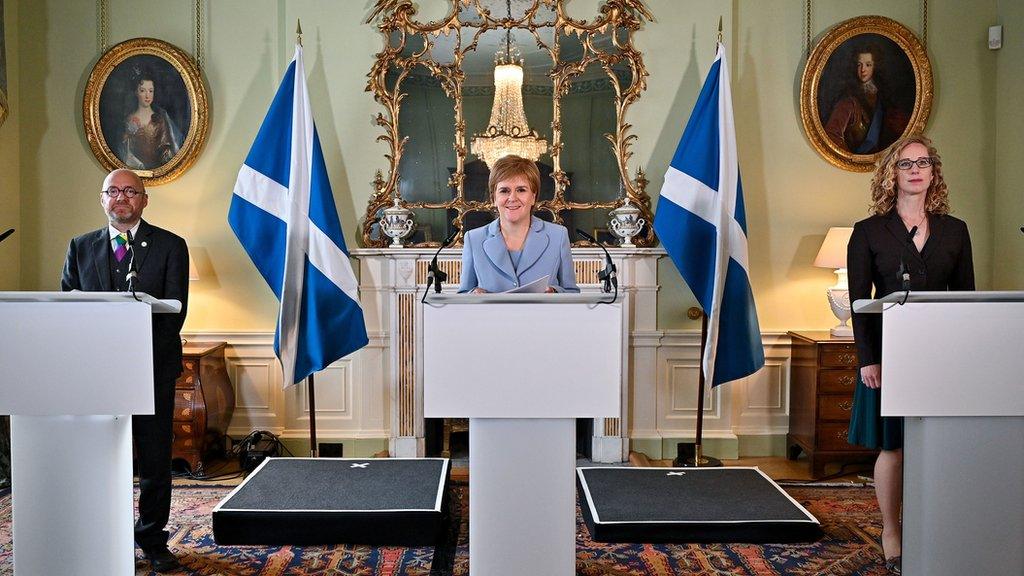 Lorna Slater, Nicola Sturgeon and Patrick Harvie