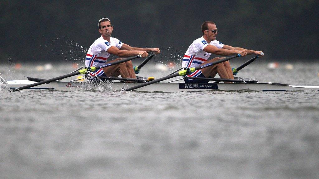 Richard Chambers and Peter Chambers of Great Britain compete in the Lightweight Men's Double Sculls