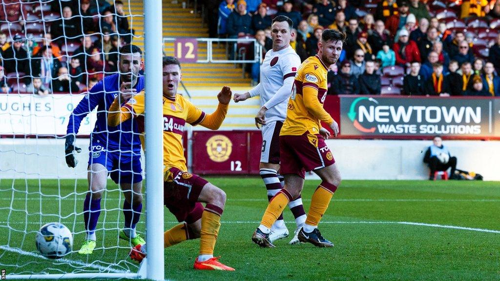 Lawrence Shankland's flick evades Blair Spittal