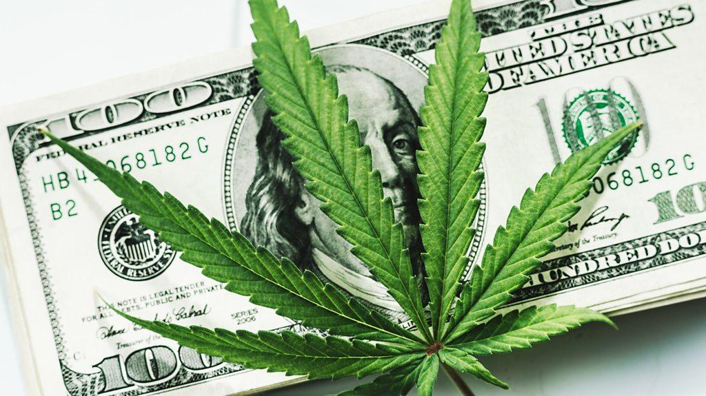 Cannabis leaf on US banknote