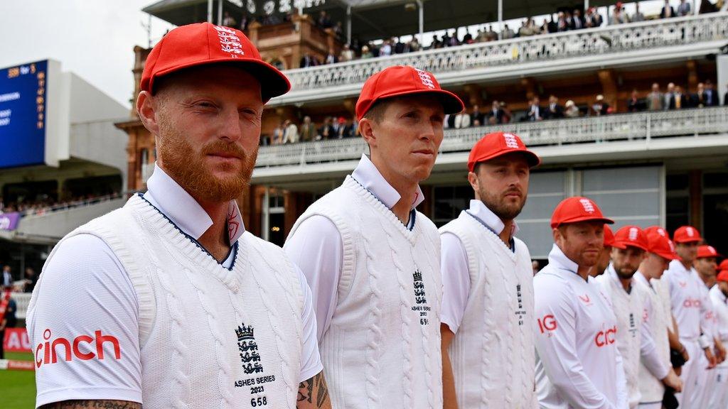 England's players ahead of day two at Lord's in honour of Red for Ruth