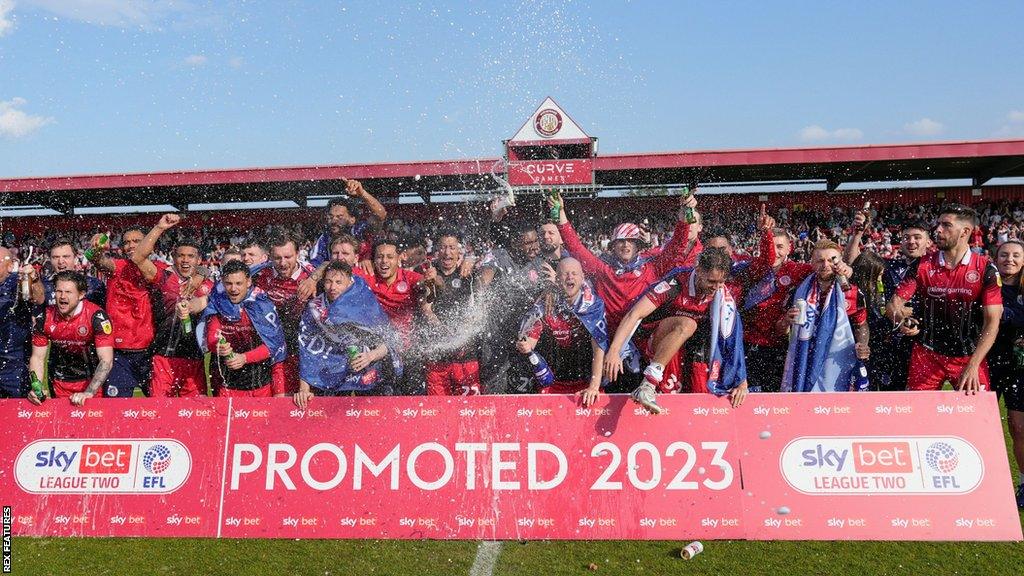 Stevenage players celebrate promotion