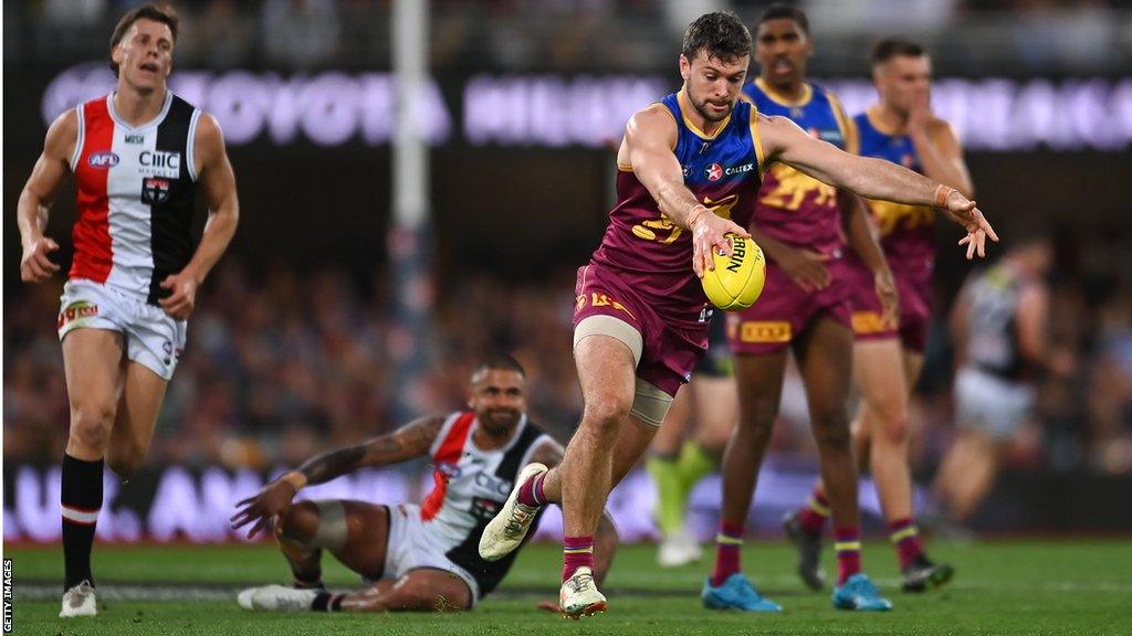 Conor McKenna in action for the Brisbane Lions against St Kilda Saints at The Gabba stadium.