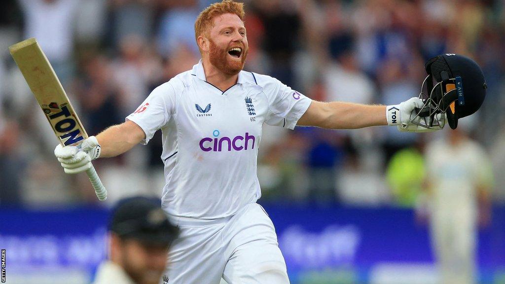 Jonny Baristow celebrating after hitting a century against New Zealand at Headingley last summer