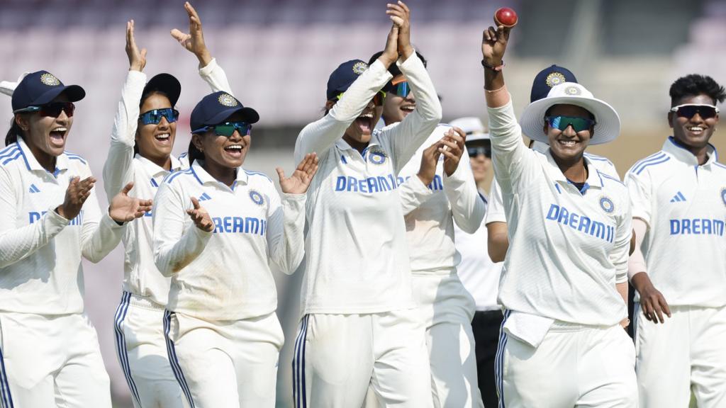 Deepti Sharma celebrates her bowling figures