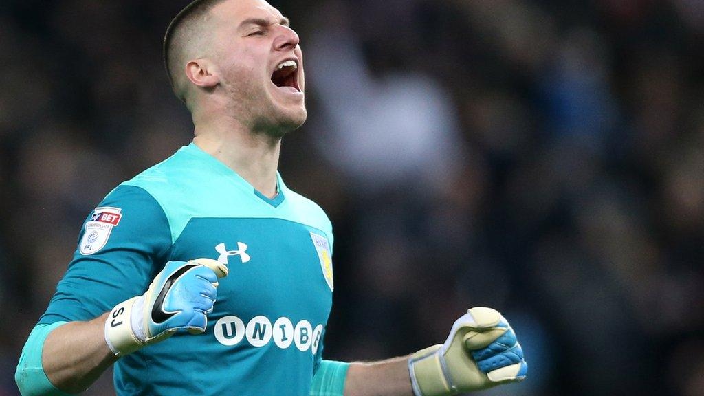 Aston Villa goalkeeper Sam Johnstone celebrates