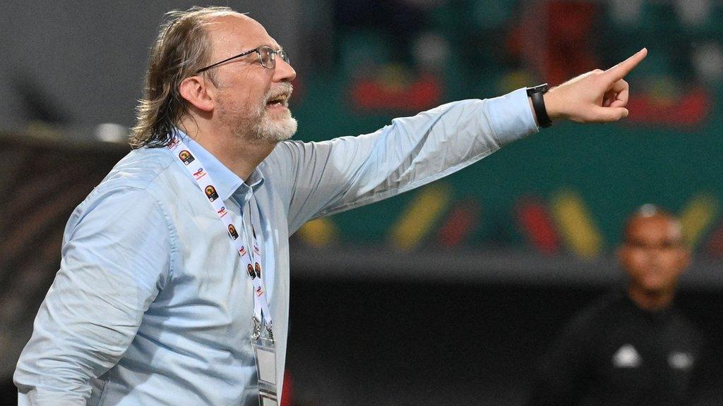 The Gambia coach Tom Saintfiet points on the touchline