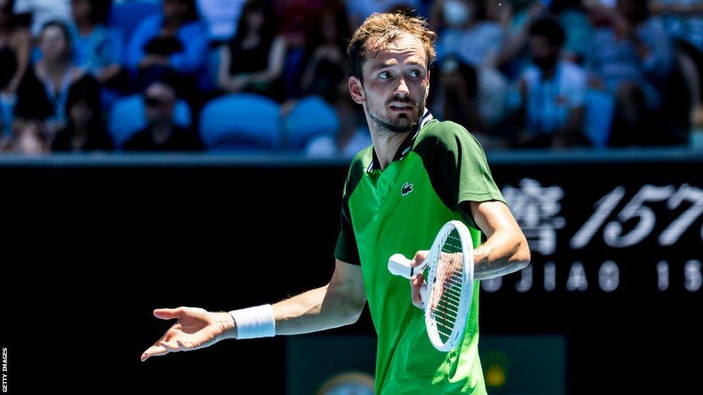 Daniil Medvedev gestures during his Australian Open match