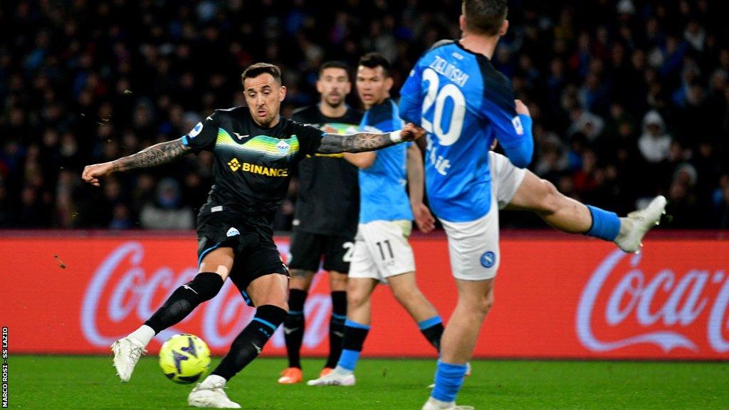 Matias Vecino scores a goal for Lazio against Napoli