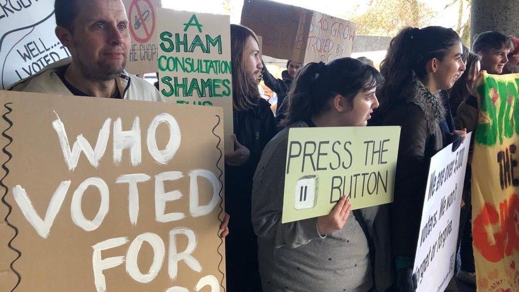 Protesters outside Plymouth City Council