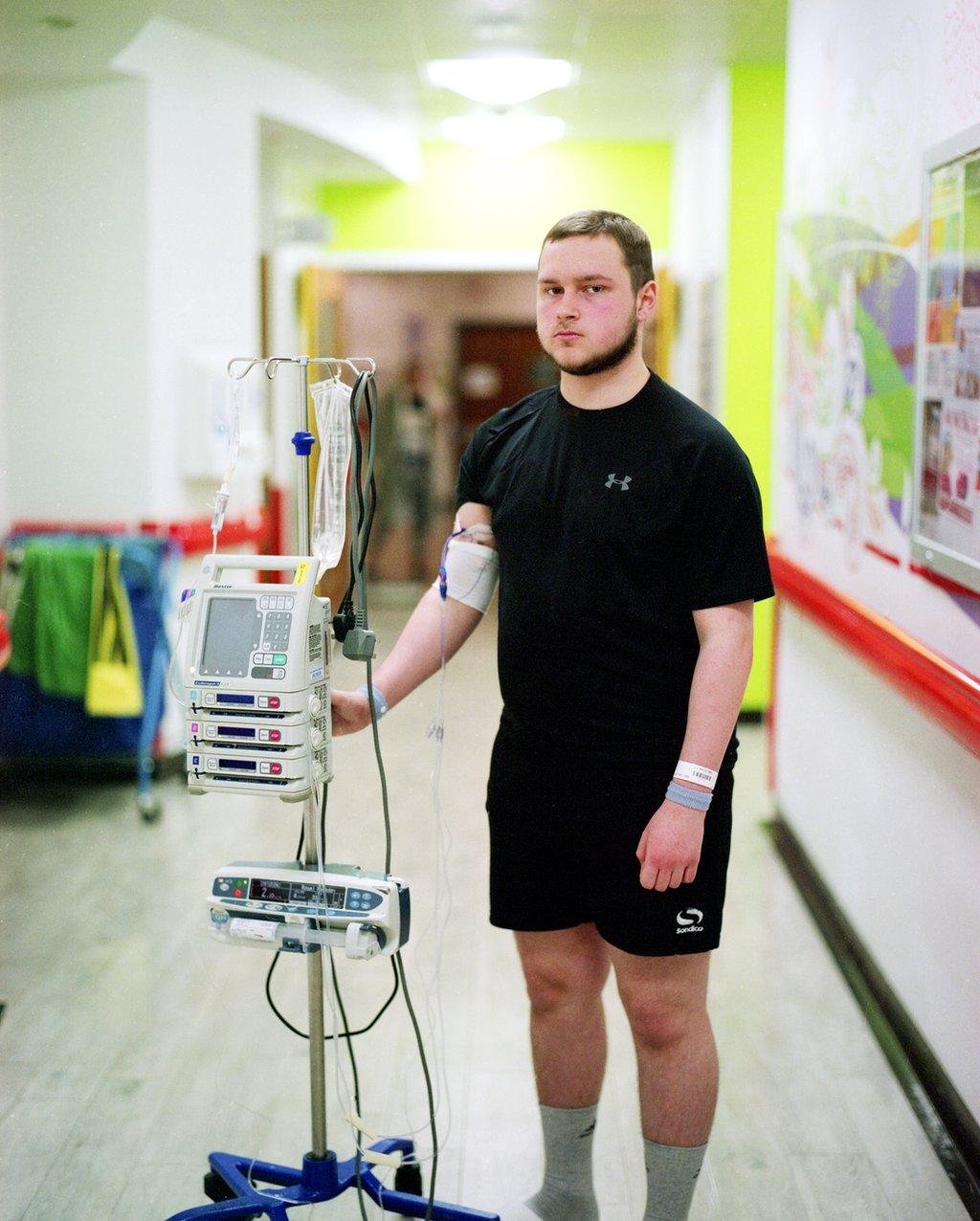 Joe undergoing intense chemotherapy at London's Royal Marsden Hospital