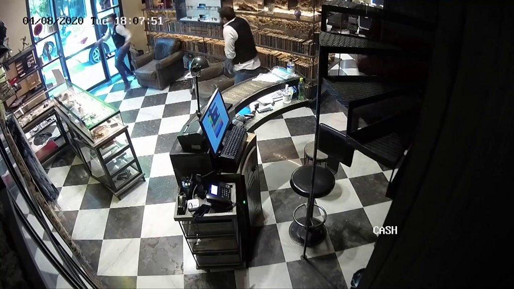 Security camera shot of barber shop