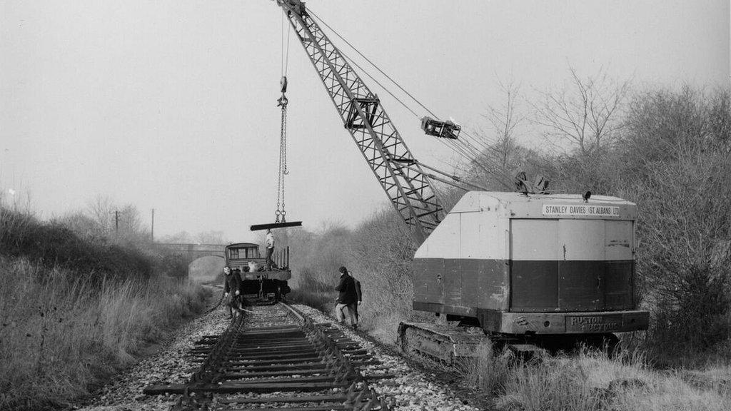 Demolition near West Pennard, track lifting, circa 1967