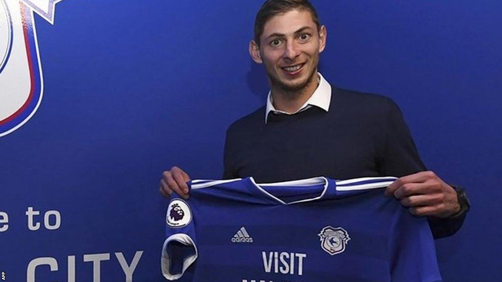 Sala posing with a Cardiff City shirt on 20 January