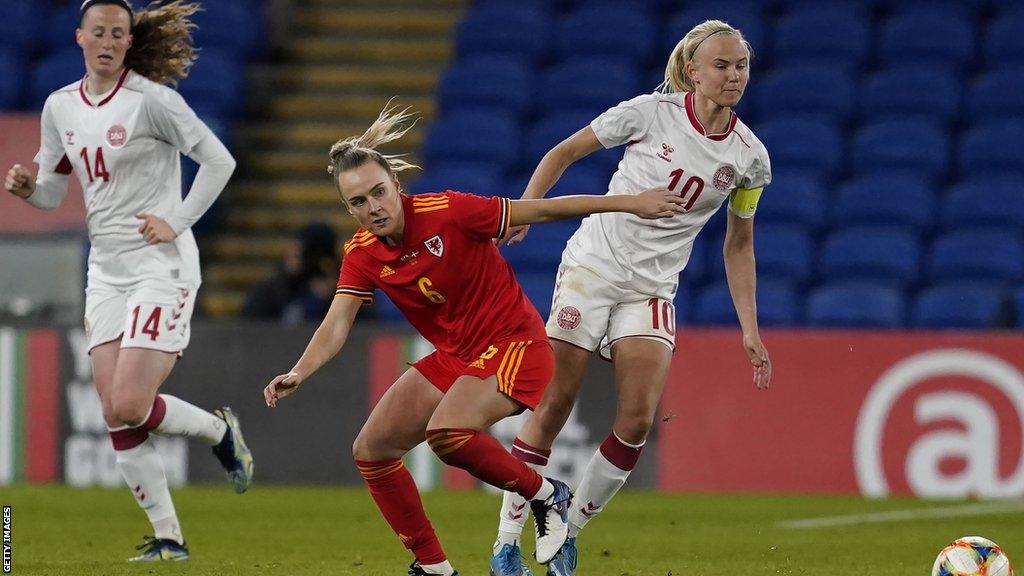 Josie Green in action v Denmark