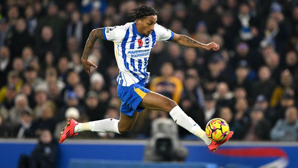 Brighton's Joao Pedro controls the ball