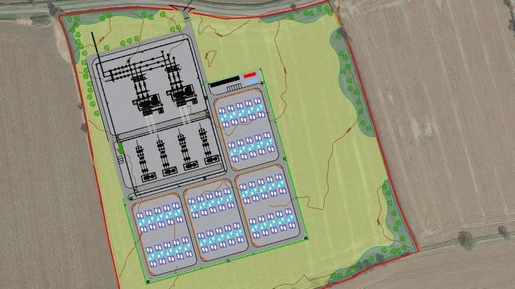 Planning documents showing a birds eye view of a battery farm.
