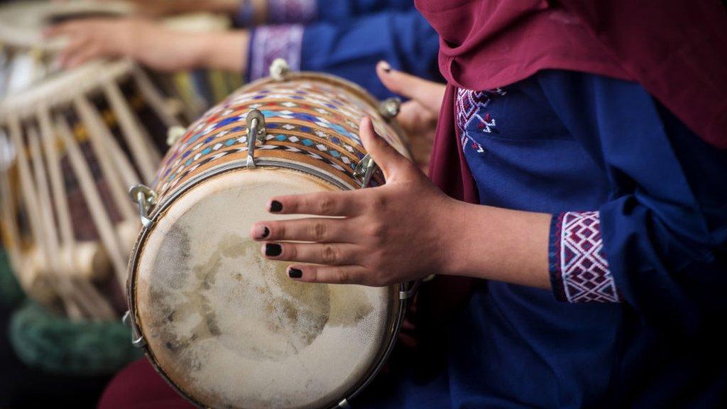 Members of Afghanistan's first all-female orchestra Zohra perform during Pohoda festival in Trencin, Slovakia on July 13, 2019