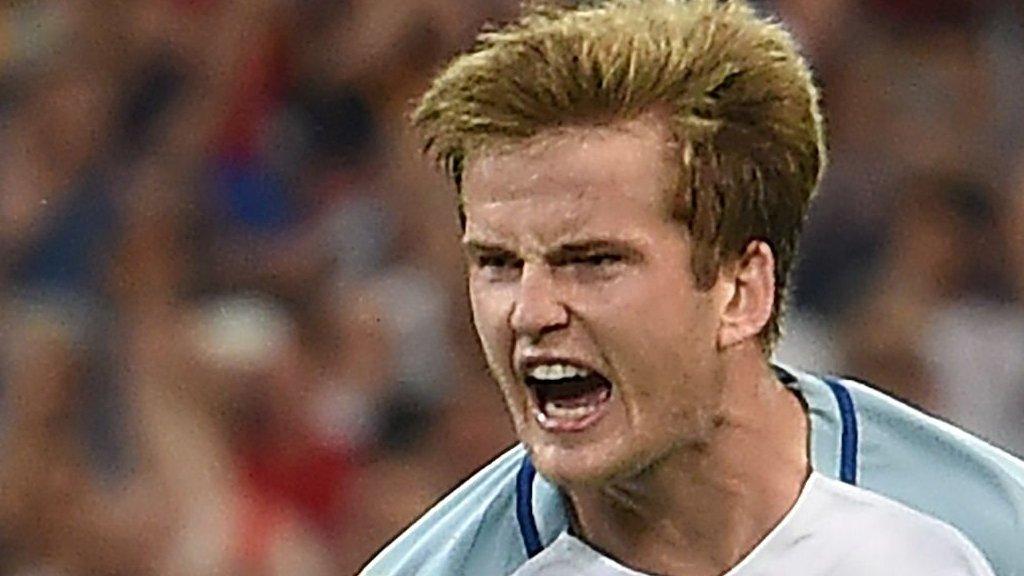 Eric Dier celebrates scoring for England against Russia