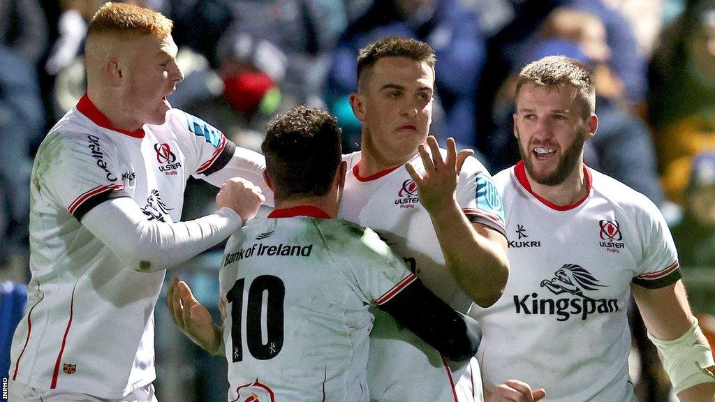 James Hume shrugs after his match-clinching breakaway try that sealed Ulster's victory over Leinster at the RDS in late November 2021