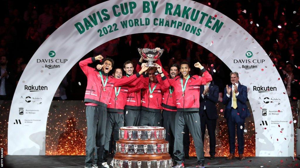 Canada celebrate winning the 2022 Davis Cup