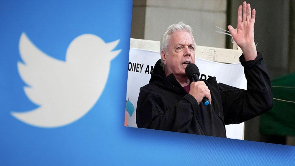 Twitter logo and David Icke