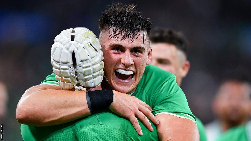 Sheehan pictured with Mack Hansen after Ireland's win over South Africa