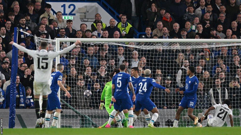 Rodrygo (right) scores for Real Madrid to give them a 3-0 aggregate lead over Chelsea