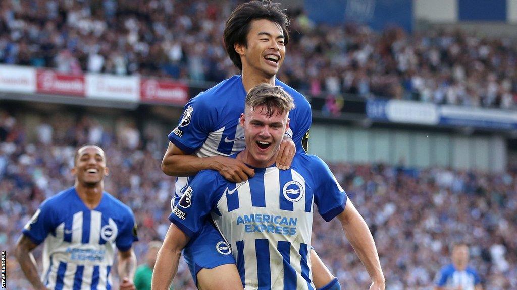 Brighton striker Evan Ferguson celebrates after scoring one his three goals against Newcastle last month