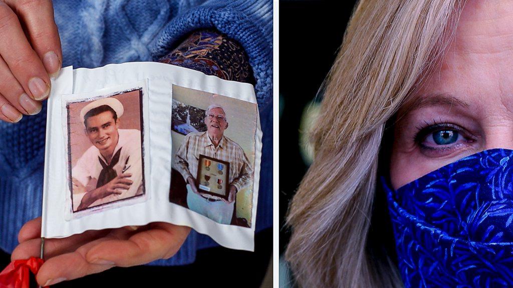 A composite of Suzanne Brennan Firstenberg and one of her flags