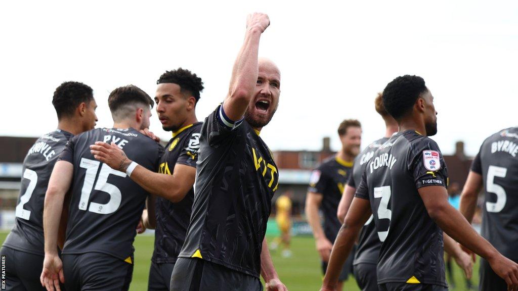 Paddy Madden of Stockport County celebrates after scoring