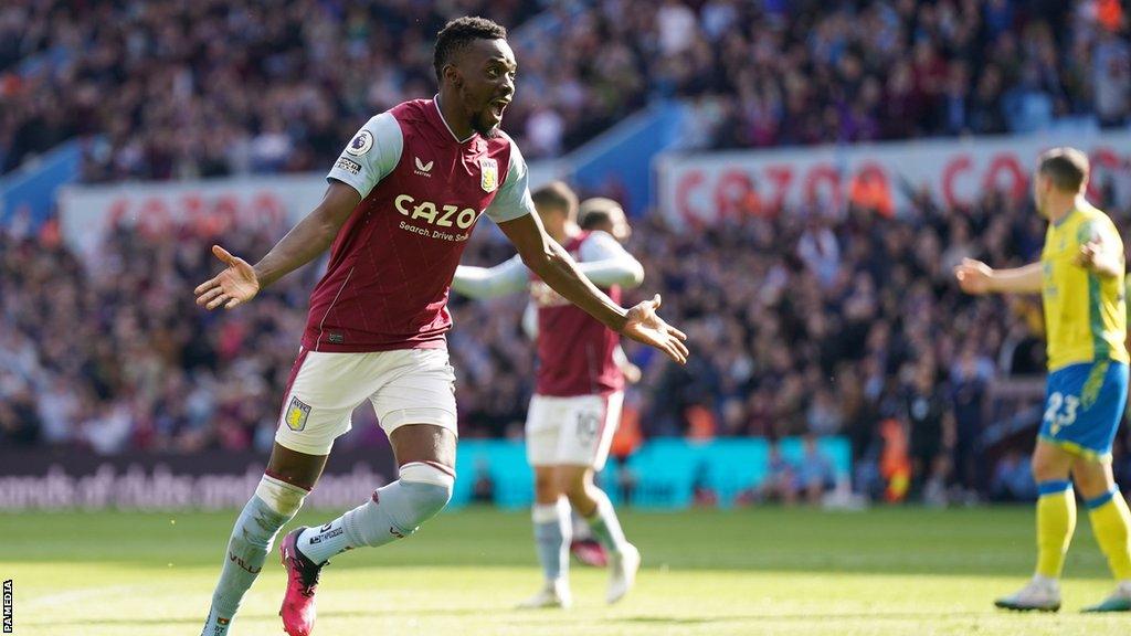 Aston Villa's Bertrand Traore celebrates after scoring his side's opening goal