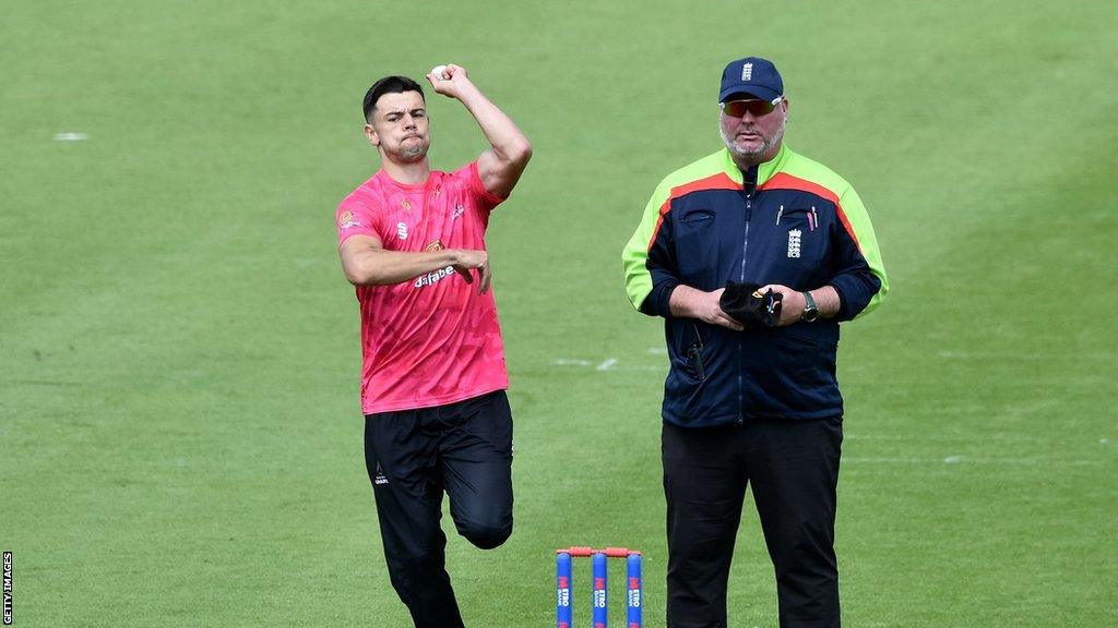 Brad Currie (left) runs up to bowl for Sussex this season