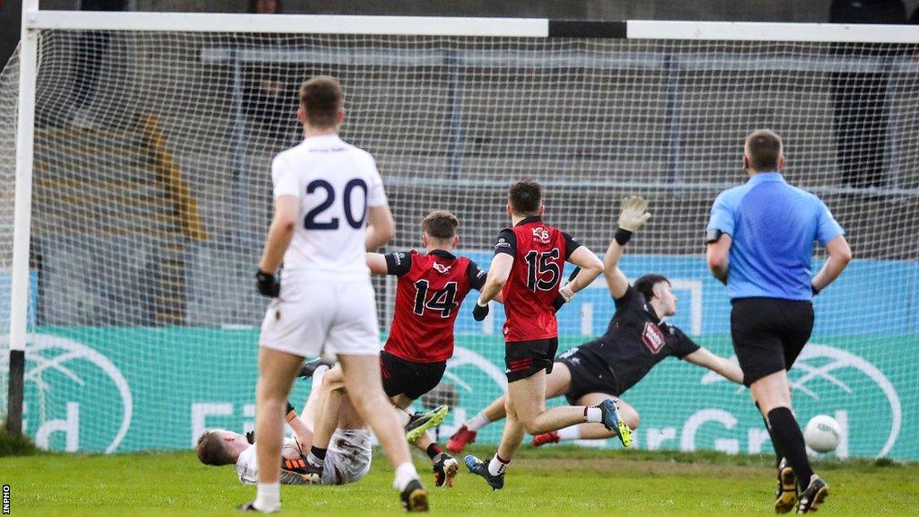 Jason Morgan fires in his second Down goal at Parnell Park