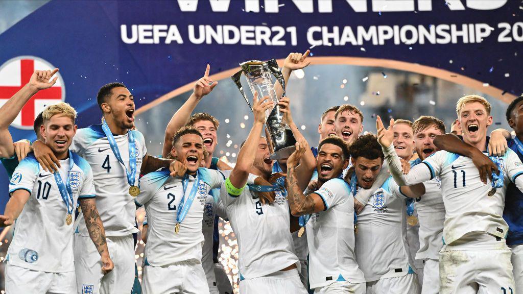 England lifting the U21 Euros trophy in 2023