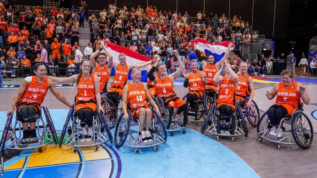 The Netherlands team celebrate winning the European Championship