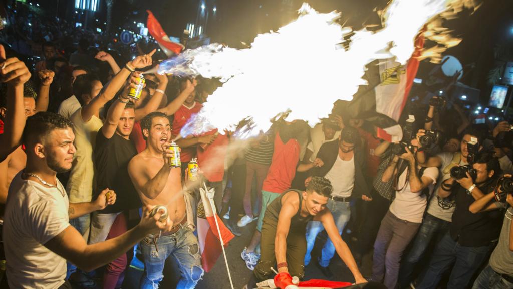 Egyptian football fans celebrating