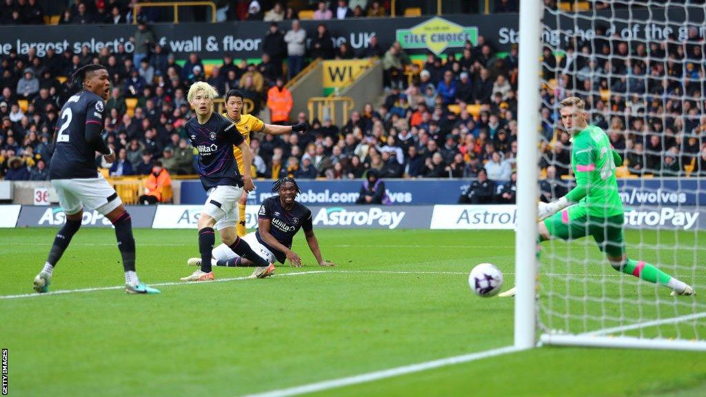 Hwang Hee-chan scores against Luton