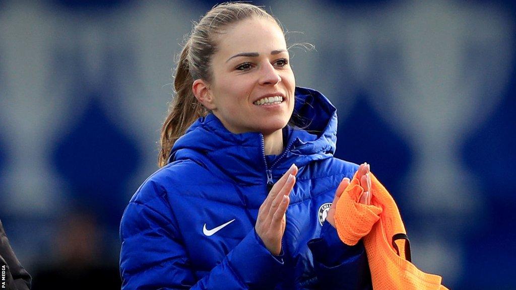 Chelsea midfielder Melanie Leupolz applauds fans following an FA Cup win over Arsenal