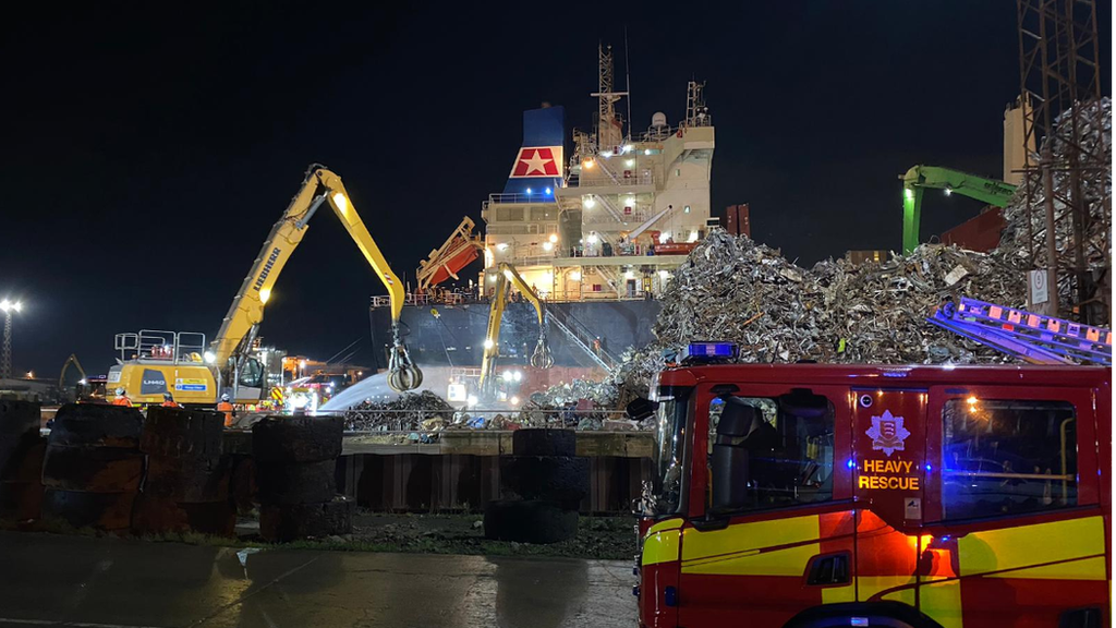 Fire engine by ship