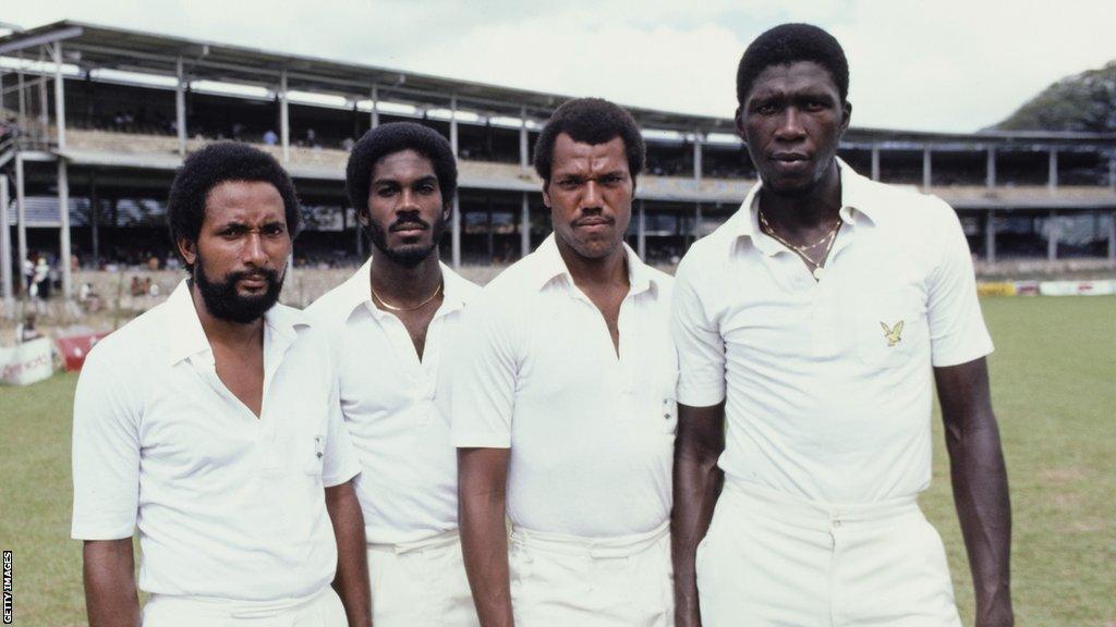 Andy Roberts, Michael Holding, Colin Croft, Joel Garner