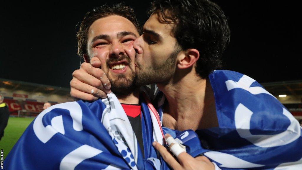 Bradley Dack (left) and David Raya of Blackburn Rovers